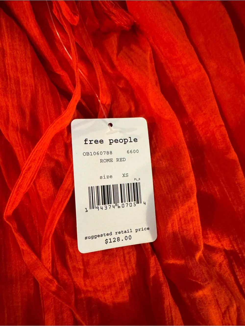 Free People Bright Red Puff-Sleeve Tiered Dress - Picture 4 of 6